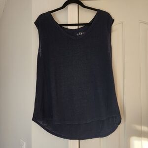 Ann Taylor Loft 100% Linen Navy Blue Sleeveless Tanktop Blouse L